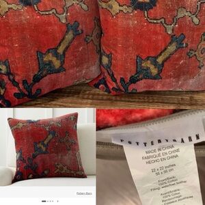 Set of 2 Potter Barn Dara Velvet Pillow Cover Antique Persian Distressed 22”